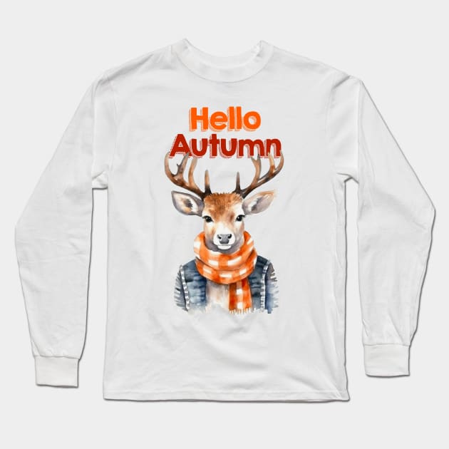 Watercolor Summer Deer Long Sleeve T-Shirt by yvi